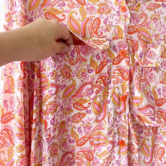Zara Paisley Print Button-Up Orange Blouse Size Small - Picture 3 of 7